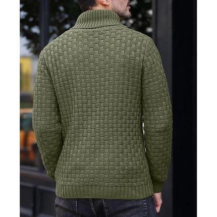 Men's Jacquard Knit Sweater | Regular Fit | Lapel Collar | Long Sleeve | Button Front | Casual Outerwear | Fall Winter | Cotton Blend | Patterned Design | Versatile Layering | Warm Apparel