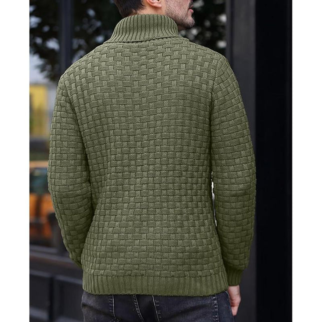 Men's Jacquard Knit Sweater | Regular Fit | Lapel Collar | Long Sleeve | Button Front | Casual Outerwear | Fall Winter | Cotton Blend | Patterned Design | Versatile Layering | Warm Apparel