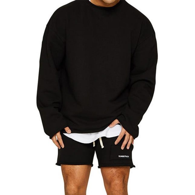 Men's Loose Fit Sweatshirt Shorts Set | Cotton Blend | Roll Hem Neck Cuffs | Pullover | Mid Waist | Long Sleeve | Round Neck | Casual Streetwear | Fall Winter Spring | M-2XL