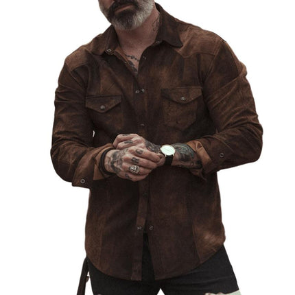 Men's Vintage Suede Long Sleeve Shirt | Casual Lapel Collar | Soft & Durable Fabric | Versatile All-Season Wear | Available in Multiple Sizes | Stylish Retro Look for Casual Outings, Office & More