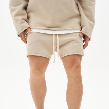 Men's Loose Fit Cotton Shorts | Raw Edge Frayed Hem | Mid Waist Elastic Drawstring | Breathable & Comfortable | Versatile Casual Shorts for All Seasons