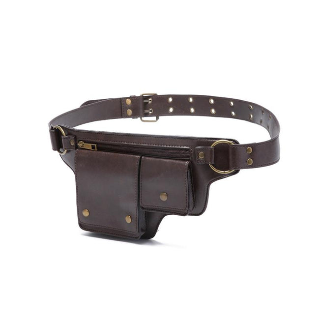 Men's Leather Waist Bag | Outdoor Sports Zipper Adjustable Pack | Durable Multi-Compartment Design | Compact Lightweight Hands-Free Storage | Stylish Travel Accessory