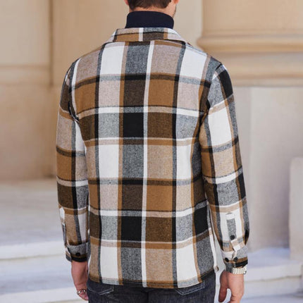 Men's Relaxed Fit Flannel Shirt | Vintage Check Pattern | Lapel Collar | Long Sleeve | Warm & Soft | Earthy Tones | Casual & Versatile | For Layering | Ideal for Fall & Winter |