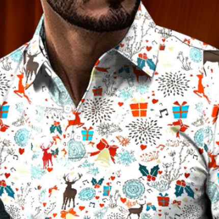 Men's Polo Shirt | Retro Floral Print | Long Sleeve | Casual Christmas Theme | Lapel Collar | Comfort Blended Fabric | All Season Wear | Multiple Sizes Available