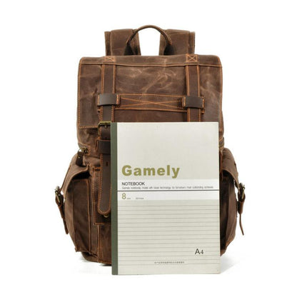 Men's Vintage Backpack | Beeswax Canvas & Leather | Multi-Pocket Design | Outdoor & Urban Use | Water-Resistant | Adjustable Straps | Durable & Stylish