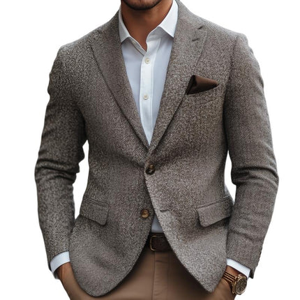 Men's Slim Fit Blazer | Vintage Herringbone Fabric | Notch Lapel | Two Button Design | Elegant & Versatile Outerwear | Sizes Small to XXXL | Long Sleeve | Classic Tailored Style | Dress Up for Formal & Casual Occasions