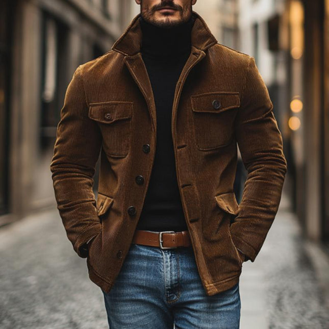 Men's Corduroy Jacket | Vintage Lapel Design | Multi-Pocket | Loose Fit | Casual Workwear | Durable Outerwear | Versatile Style | Autumn Winter Layering | Warm Insulated Fabric | Outdoor Adventure Ready