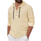 Men's Solid Button Hooded Shirt | Long Sleeve | Casual Fit | Soft Cotton Blend | Hooded Neckline | Versatile Layering | Lightweight Comfort | Machine Washable | Ideal Spring & Fall Top