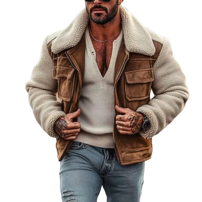 Men's Tailored Fit Vintage Suede Lambswool Blend Jacket | Lapel Collar | Full-Length Sleeves | Stitching Details | Insulated for Fall and Winter | Versatile Casual to Semi-Formal Wear
