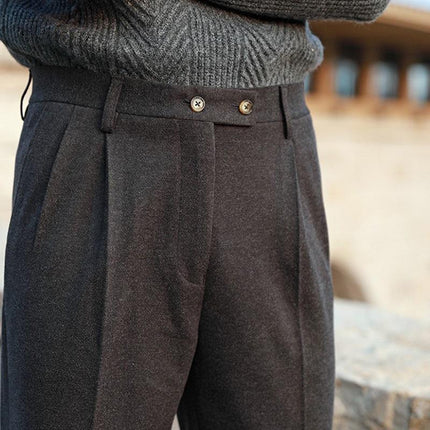 Men's Woolen Dress Pants | Autumn Winter | British Style | Tailored Waistband | Classic Fit | Wool Blend Fabric | Warmth & Insulation | Sizes S to XXL | Flat Front | Straight Leg | Elegant Checks | Practical Pockets