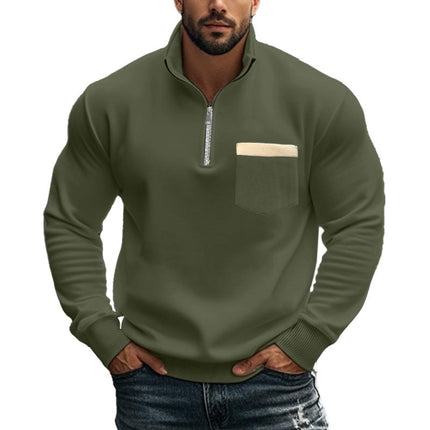 Men's Casual Sweatshirt | Zipper Stand Collar | Solid Color | Versatile Design | Comfortable Fit | Hip-Length | Soft Breathable Fabric | High-Quality Cotton Polyester Blend | Classic Shades | Machine Washable