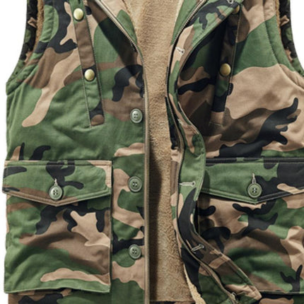 Men's Hooded Cargo Vest | Retro Camouflage Design | Plush Lining for Warmth | Durable Outer Material | Functional Cargo Pockets | Stylish Outdoor Wear for Fall & Winter | Comfortable Fit for Layering