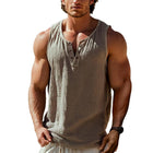 Men's V-Neck Buttoned Sleeveless Tank Top | Cotton Linen Blend | Summer Casual Wear | Breathable & Lightweight | Relaxed Fit | Perfect for Warm Weather | Stylish Comfort
