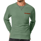 Men's Slim Fit Long Sleeve T-Shirt | Casual Waffle Texture | Round Neck | Patch Pocket | Soft Breathable Fabric | Versatile Layering Top | Comfortable Everyday Wear