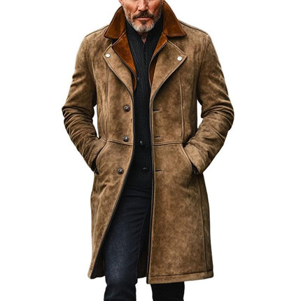Men's Vintage Suede Coat | Double Collar | Mid-Length | Timeless Elegance | Long Sleeve | High-Quality Fabric | Stylish Outerwear | Classic Styling | Modern Gentleman