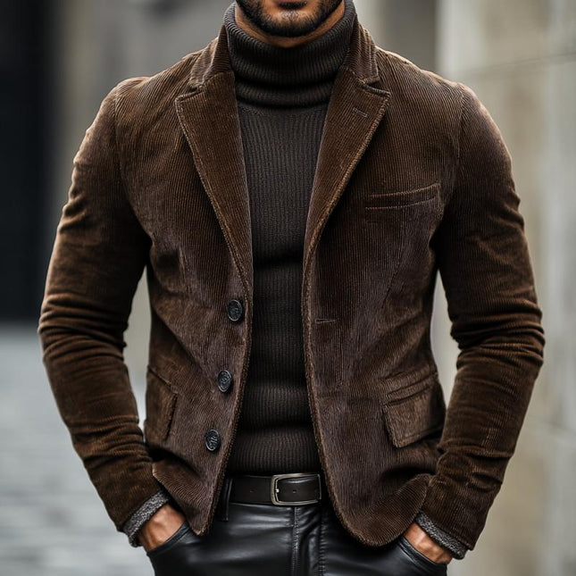 Men's Corduroy Blazer | Vintage Notched Lapel Slim Fit | Thick Fabric | Single-Breasted | Patch Pockets | Buttoned Cuffs | Classic Colors | Autumn Winter Outerwear