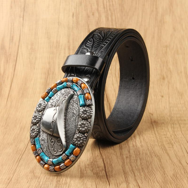 Men's Vintage Western Cowboy Belt | Intricate Design | Premium Materials | Adjustable Fit | Decorative Buckle | Versatile for Casual & Formal Wear