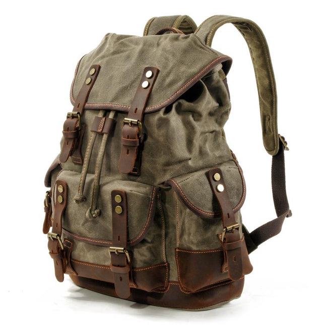 Vintage Men's Canvas Leather Backpack | Multi-Pocket | Outdoor | Casual | Durable Canvas | Leather Accents | Adjustable Straps | Versatile | Travel & Daily Use | Stylish Design | Secure Zipper Closure | Comfortable Carry