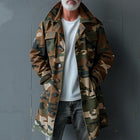 Men's Camouflage Trench Coat | Lapel Collar | Single Breasted | Mid-Length | Cargo Pockets | Durable Fabric | Adjustable Cuffs & Waist | Weather-Resistant | Outdoor Jacket | Sizes S to XXXL