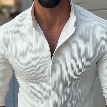 Men's Casual Shirt | Solid Color | Stand Collar | Long Sleeve | Cotton Polyester Blend | Versatile Wardrobe Essential | Sophisticated Style | Variety of Sizes | Easy Pairing | Comfortable & Trendy