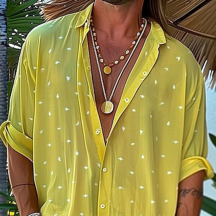 Men's Casual Chiffon Shirt | Dot Print Design | Long Sleeve | Lapel Collar | Lightweight & Breathable | Relaxed Fit | Versatile Style | Comfortable Fabric | Easy Care | Sizes S-XXL