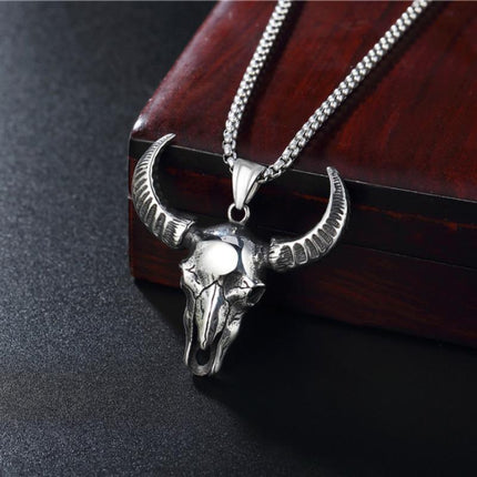 Vintage Western Bull Head Pendant Necklace | Boho Statement Jewelry | Unisex Accessory | Cow Skull Design | 76052242TO