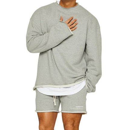 Men's Loose Fit Sweatshirt Shorts Set | Cotton Blend | Roll Hem Neck Cuffs | Pullover | Mid Waist | Long Sleeve | Round Neck | Casual Streetwear | Fall Winter Spring | M-2XL