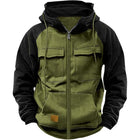 Men's Regular Fit Colorblock Raglan Sleeve Hooded Sweatshirt Jacket | Casual Full Zip Design | Comfortable Cotton Polyester Blend | Warm and Sporty for Fall and Winter | Versatile Layering