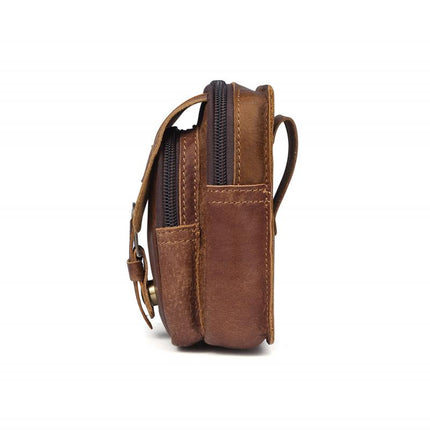 Men's Leather Waist Bag | Outdoor Wear-resistant Zipper Pack | Adjustable Strap | Multiple Compartments | Stylish and Durable | Ideal for Hiking, Travel, Daily Use
