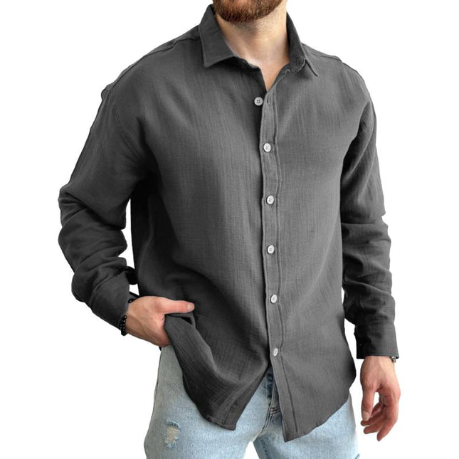 Men's Long Sleeve Dress Shirt | Solid Color | Lapel Collar | Regular Fit | Breathable Cotton Blend | Button-Down Closure | Smart Casual Wear | Versatile Styling | Suitable for All Seasons