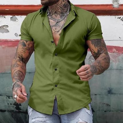 Men's Lapel Collar Short Sleeve Workout Shirt | Solid Color | Moisture-Wicking Activewear | Breathable Performance Fabric | Multiple Sizes Available