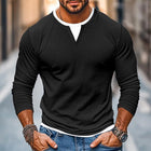 Men's Double Layer V-Neck T-Shirt | Casual Color Block Design | Long Sleeves | Fake Two-Piece Layered Look | Soft Lightweight Stretch Fabric | Regular Fit | Versatile Fashion Staple
