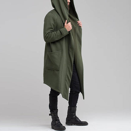 Men's Hooded Cardigan | Solid Color | Mid-Length | Loose Fit | Long Sleeve | Quality Fabric | Casual Outerwear | Front Pockets | Stylish Layering | Comfortable and Durable | Trendy Design | Versatile Wardrobe Essential