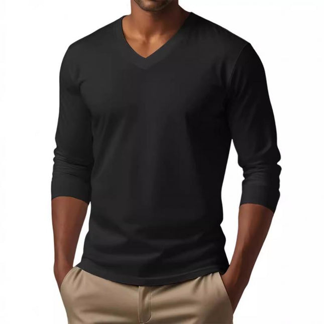 Men's Slim Fit V-Neck Long Sleeve T-Shirt | Cotton Blend | Casual Tee | Comfortable Stretch | Versatile Styling | Easy Maintenance | Ideal for Layering | Contemporary Design | Stylish Attire