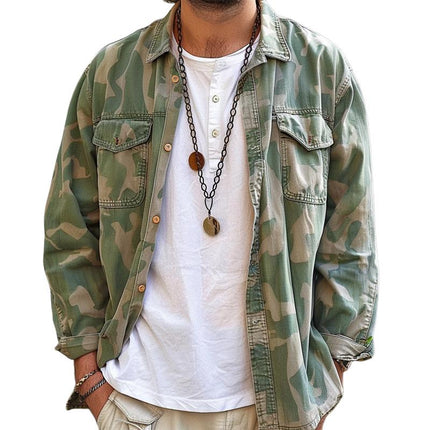Men's Camouflage Shirt Jacket | Lapel Collar | Breast Pockets | Long Sleeves | Regular Fit | High-Quality Fabric | Casual Outerwear | Versatile Style | Available in Multiple Sizes