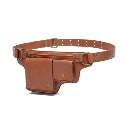 Men's Leather Waist Bag | Outdoor Sports Zipper Adjustable Pack | Durable Multi-Compartment Design | Compact Lightweight Hands-Free Storage | Stylish Travel Accessory
