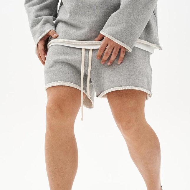 Men's Loose Fit Cotton Shorts | Raw Edge Frayed Hem | Mid Waist Elastic Drawstring | Breathable & Comfortable | Versatile Casual Shorts for All Seasons