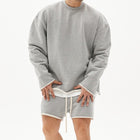 Men's Casual Loose Fit Sweatshirt & Shorts Set | Solid Color | Cotton Pullover | Autumn Winter Spring | Mid Waist | Short Pants | Long Sleeve