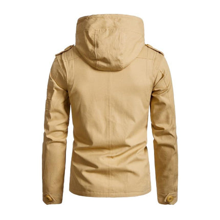 Men's Cargo Jacket | Washed Cotton | Hooded | Slim Fit | Patchwork Design | Casual Outerwear | Functional Pockets | Adjustable Hood | Stylish Streetwear | Rugged & Durable | Versatile Layering