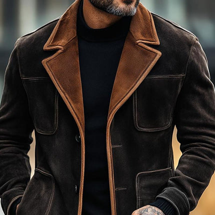 Men's Suede Colorblock Blazer | Notch Lapel | Multi-Pocket | Single Breasted | Long Sleeve | Premium Material | Tailored Fit | S to 3XL | Versatile Outerwear