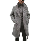 Men's Houndstooth Coat | Retro Double-Breasted Knee-Length Outerwear | Classic Casual Style | Vintage Sophistication | Tailored Fit | Lapel Collar | Functional Pockets | Versatile for Casual or Formal Use