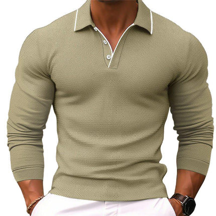 Men's Polo Shirt | Solid Color | Lapel Collar | Slim Fit | Cotton Blend | Long Sleeve | Casual & Semi-Formal Wear | Soft & Breathable | Durable & Stretchable | Tailored Silhouette | Easy Care | Versatile Styling