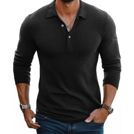 Men's Lapel Slim Fit Long Sleeve Polo Shirt | Cotton Blend | Casual & Semi-Formal | Breathable Fabric | Classic Polo Details | Ribbed Cuffs | Machine Washable | Versatile Styling | Premium Quality
