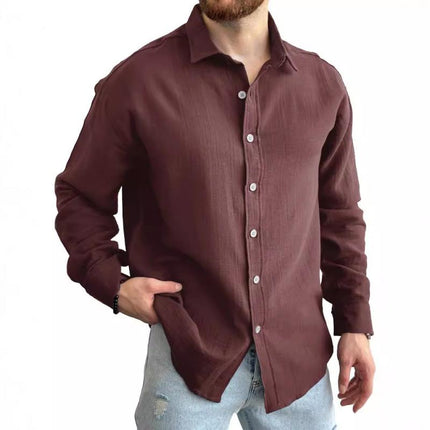Men's Long Sleeve Dress Shirt | Solid Color | Lapel Collar | Regular Fit | Breathable Cotton Blend | Button-Down Closure | Smart Casual Wear | Versatile Styling | Suitable for All Seasons