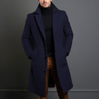 Men's Mid-Length Coat | Solid Color | Notch Lapel | Single-Breasted | Premium Quality | Versatile Outerwear | Various Sizes | Elegant Design | Fashionable and Comfortable | Stylish Warmth