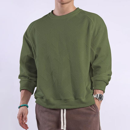Men's Long Sleeve T-shirt | Solid Color | Textured Cotton Blend | Round Neck | Relaxed Fit | Sizes M to 3XL | Comfortable Everyday Wear | Classic Style | Casual Wardrobe Essential