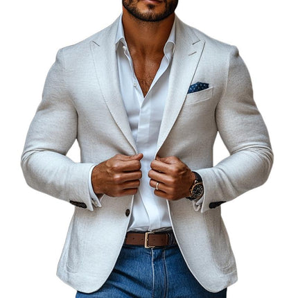 Men's Solid Color Blazer | Peak Lapel | Two Buttons | Casual Outerwear | Long Sleeve | Regular Fit | Versatile Fashion | Premium Fabric | Timeless Design | Smart-Casual Events