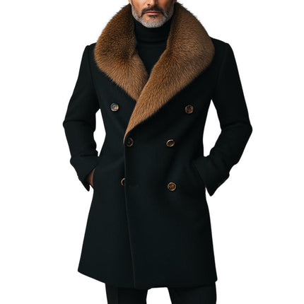 Men's Tweed Coat | Retro Style | Casual Long Sleeve | Fur Collar | Blended Fabric | Lapel Design | Regular Fit | S-3XL Sizes | All Season Wear