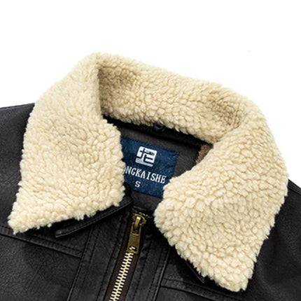 Men's Leather Jacket | Casual Plush Lapel Coat | Soft Leather Outerwear | Regular Fit | Hip-Length | Plush Collar Warmth | Solid Color Design | Versatile for Fall & Winter | Long Sleeves | Chic Rugged Look