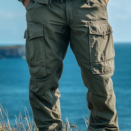 Men's Mid-Rise Solid Color Cargo Pants | Multi-Pocket Design | Adjustable Drawstring Waist | Relaxed Fit | Durable & Breathable Fabric | Versatile Casual Wear | Available in Various Sizes